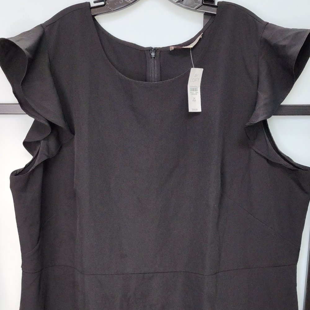 BNWT LOFT Plus Black Ruffle Hem Tiered Dress Size 24 plus